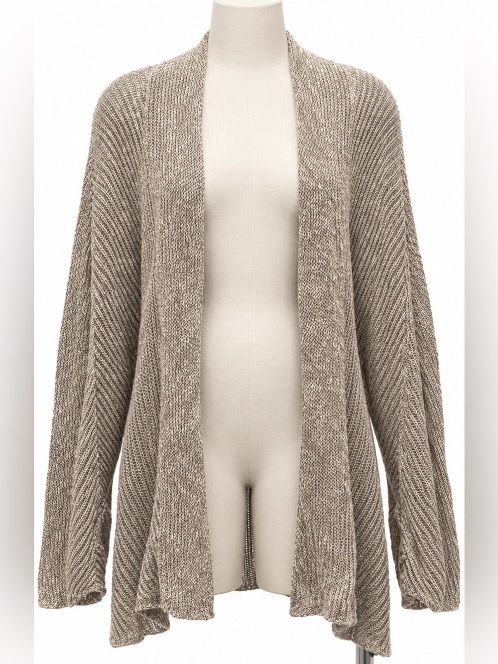 Eileen Fisher Linen Blend Open Knit Long Cardigan Taupe Beige, Large, 4 season